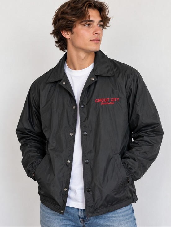 Vintage Circuit City Employee Coach Jacket Nylon Snap Button‎ Uniform USA M